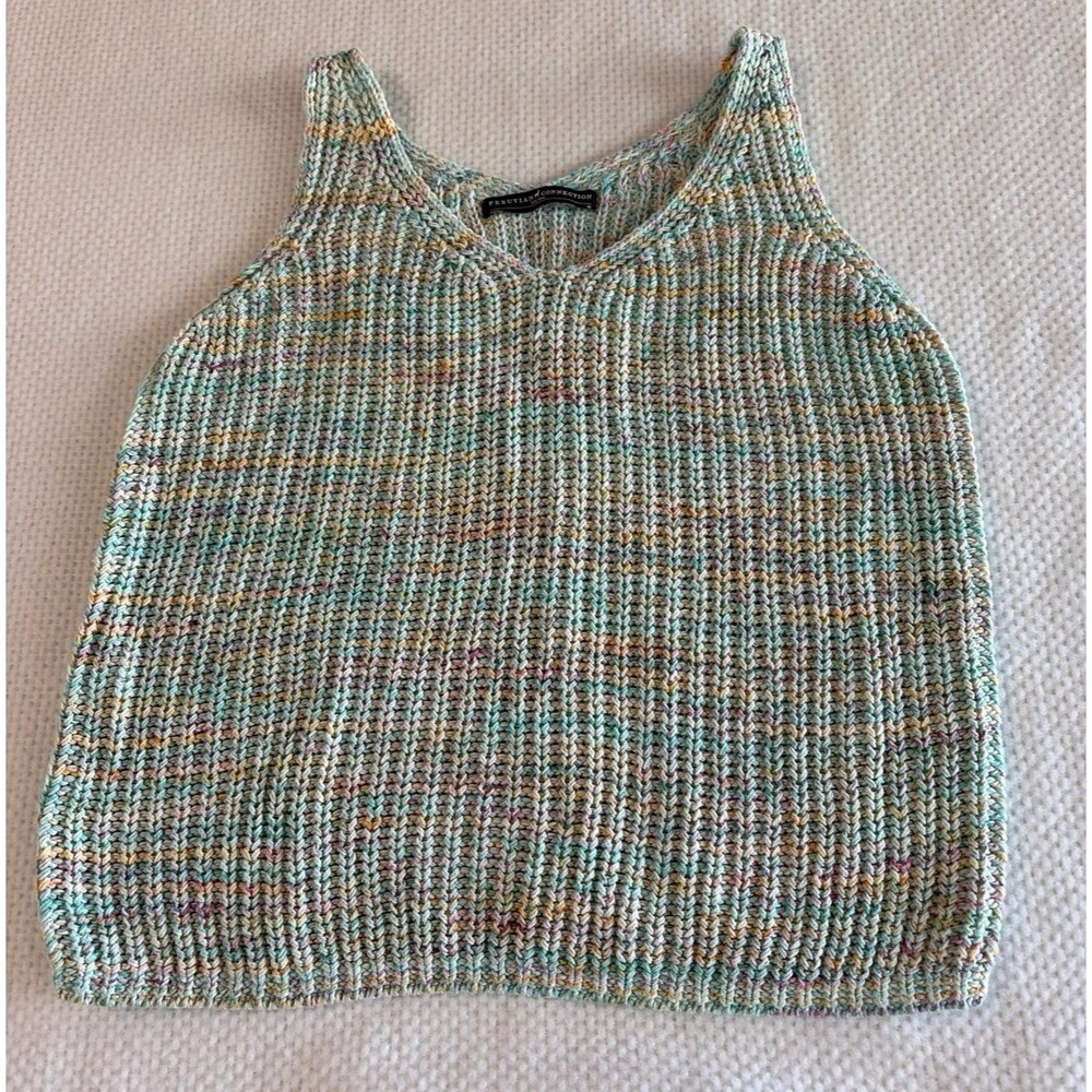 Peruvian Connection Marled Knit Tank Top Sweater V Neck Cotton Multi Color M